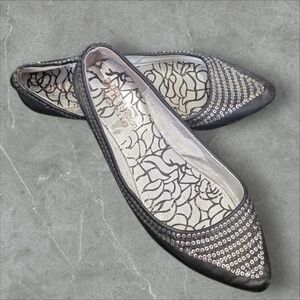 Elegant Black Sequin Flats Sz 6